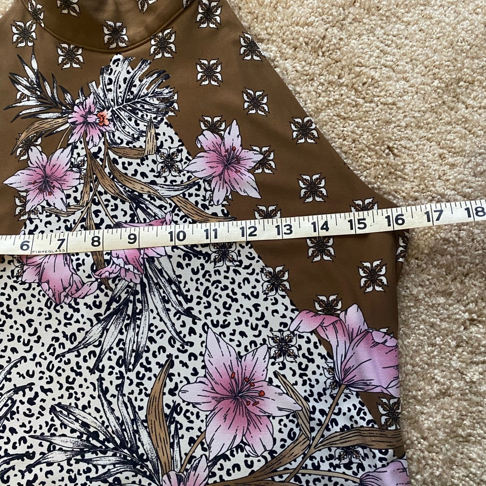 White House Black Market Brown Halter Floral Camisole with Pink Flowers - Picture 4 of 6